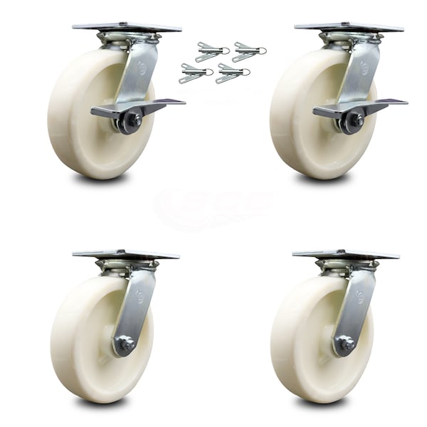 Service Caster 8 Inch Nylon Caster Set with Ball Bearing 4 Swivel Lock and 2 Brake SCC SCC-35S820-NYB-SLB-BSL-2-BSL-2 - main